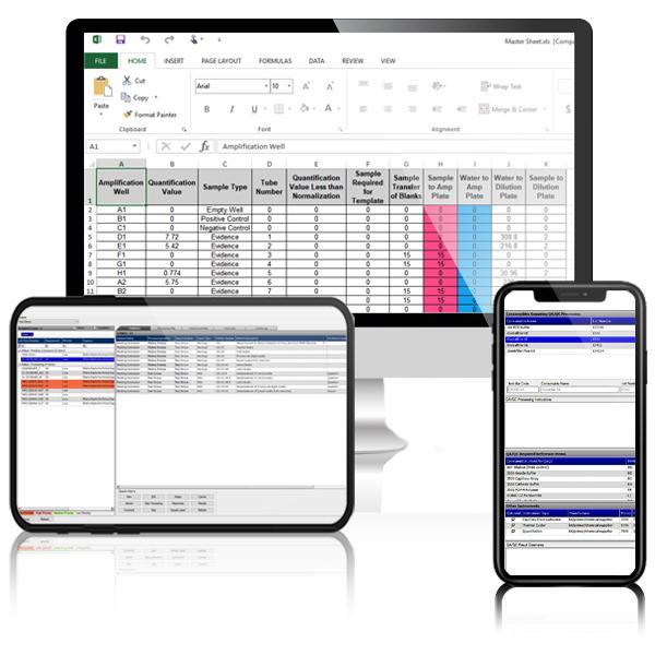 Multiple displays depicting DNA software.