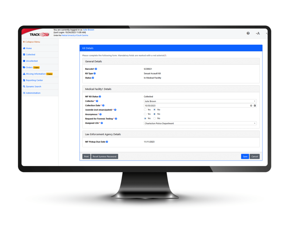 Track-Ki sexual assault kit tracking
