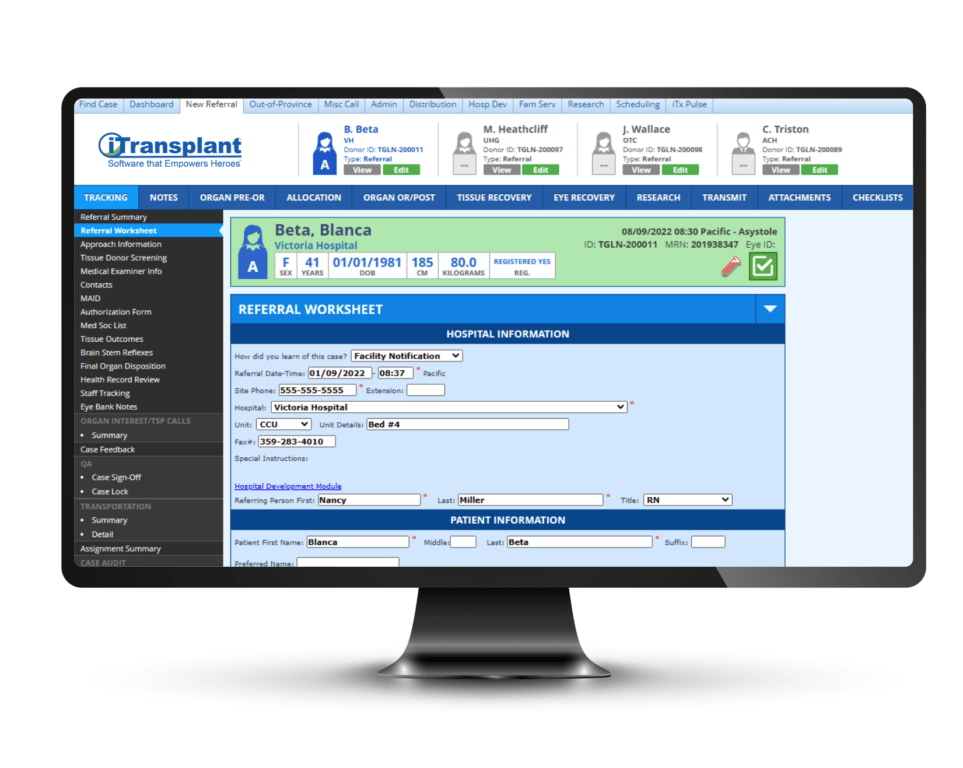 Photo of iReferral interface.